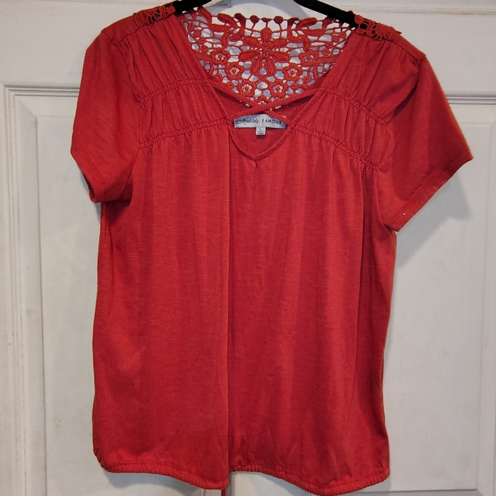Absolutely Famous Womens Size L Red V-Neck Blouse